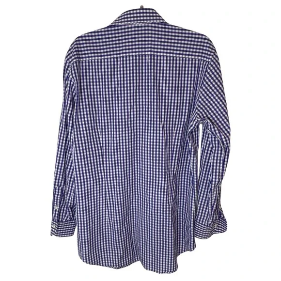 Ledbury Mens Purple White Gingham Check Long Sleeve Dress Shirt 16.5 42cm - Picture 4 of 4